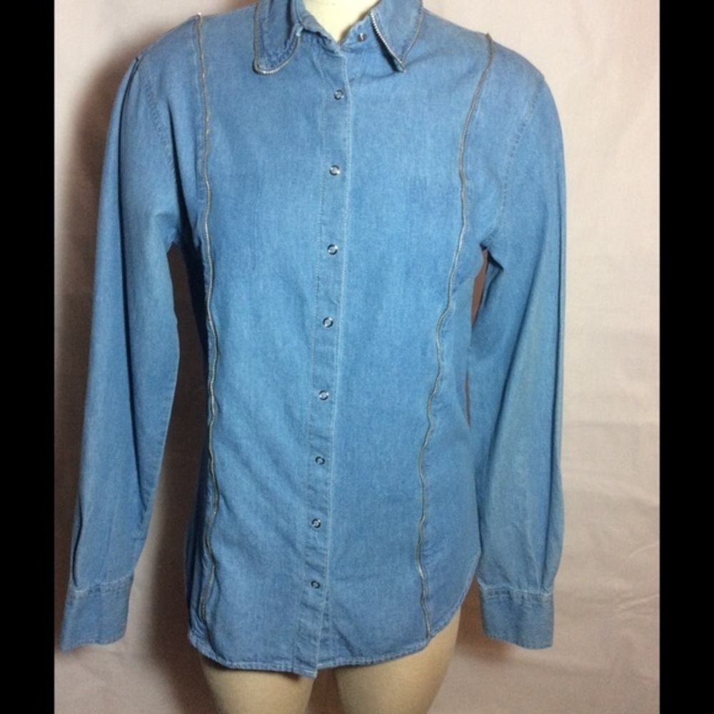 NWT Carlos Miele Chambray Zipper Detail Shirt SM